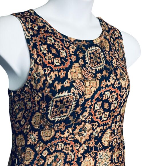 Peruvian Connection Sleeveless Midi Dress Chavin Ruched Aztec Sheath Size Medium - Picture 4 of 9